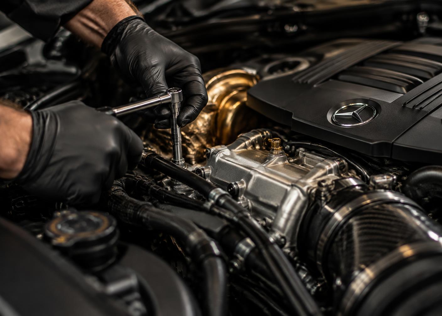 Specialist technician working on a performance engine